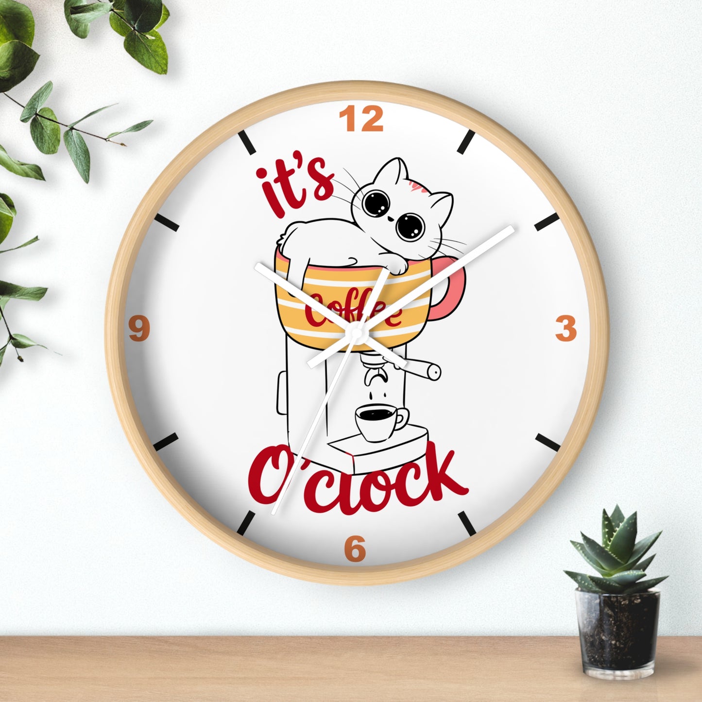 Cat Kitchen Wall Clock | " It's Coffee O'clock"