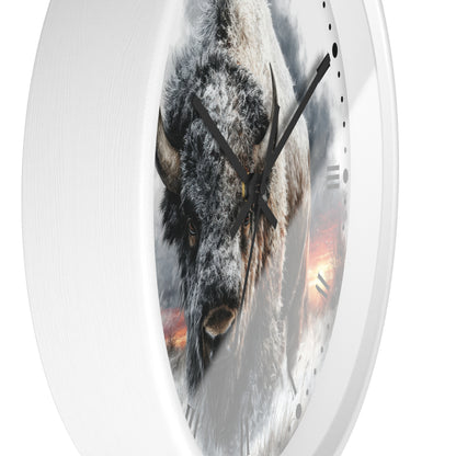 Bison Sunrise Wall Clock with Roman Numerals — Rustic Buffalo Decor