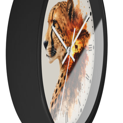 Cheetah Sunset Wall Clock — African Safari Wildlife Decor