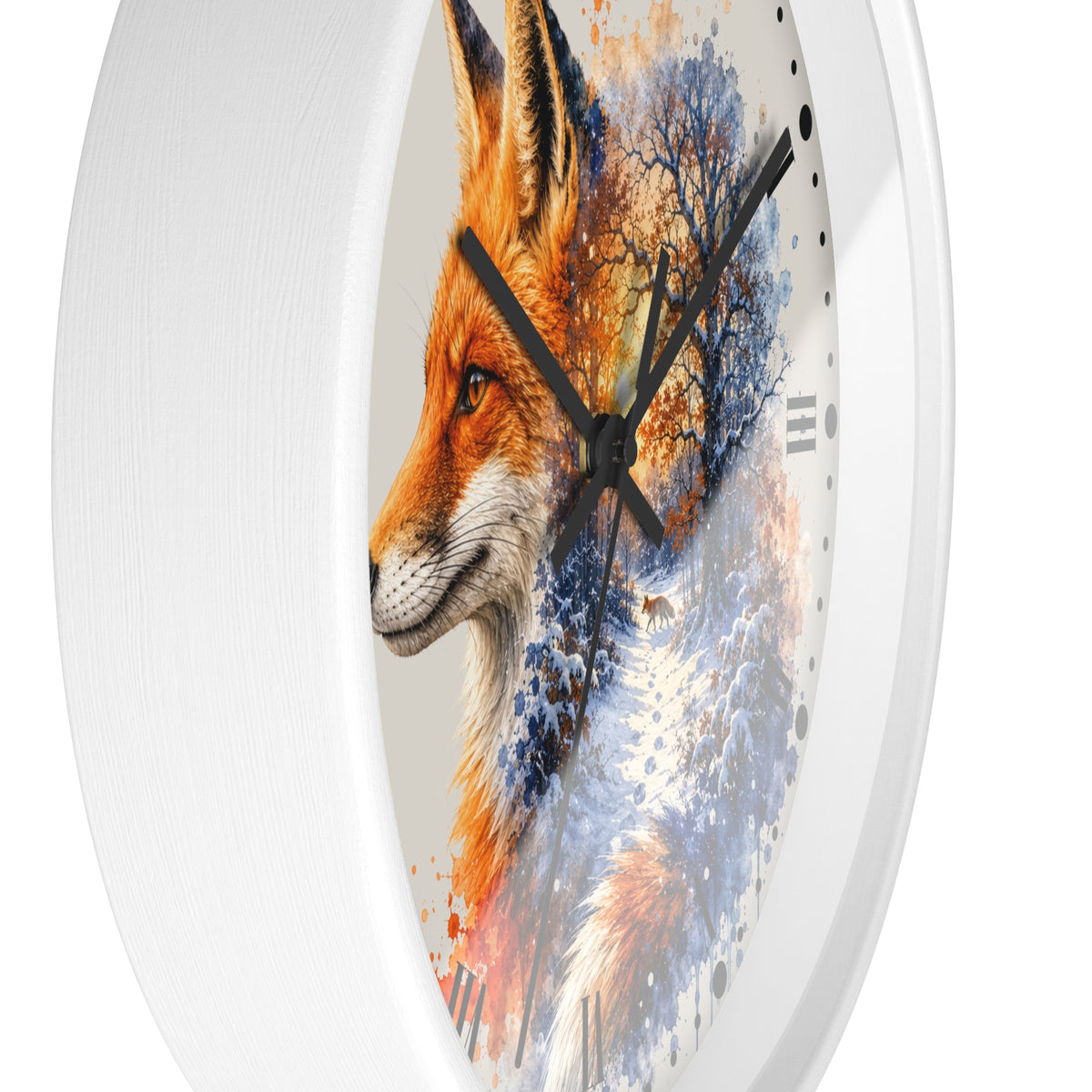 Winter Fox Wall Clock — Woodland Forest Animal Decor