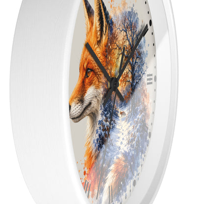 Winter Fox Wall Clock — Woodland Forest Animal Decor