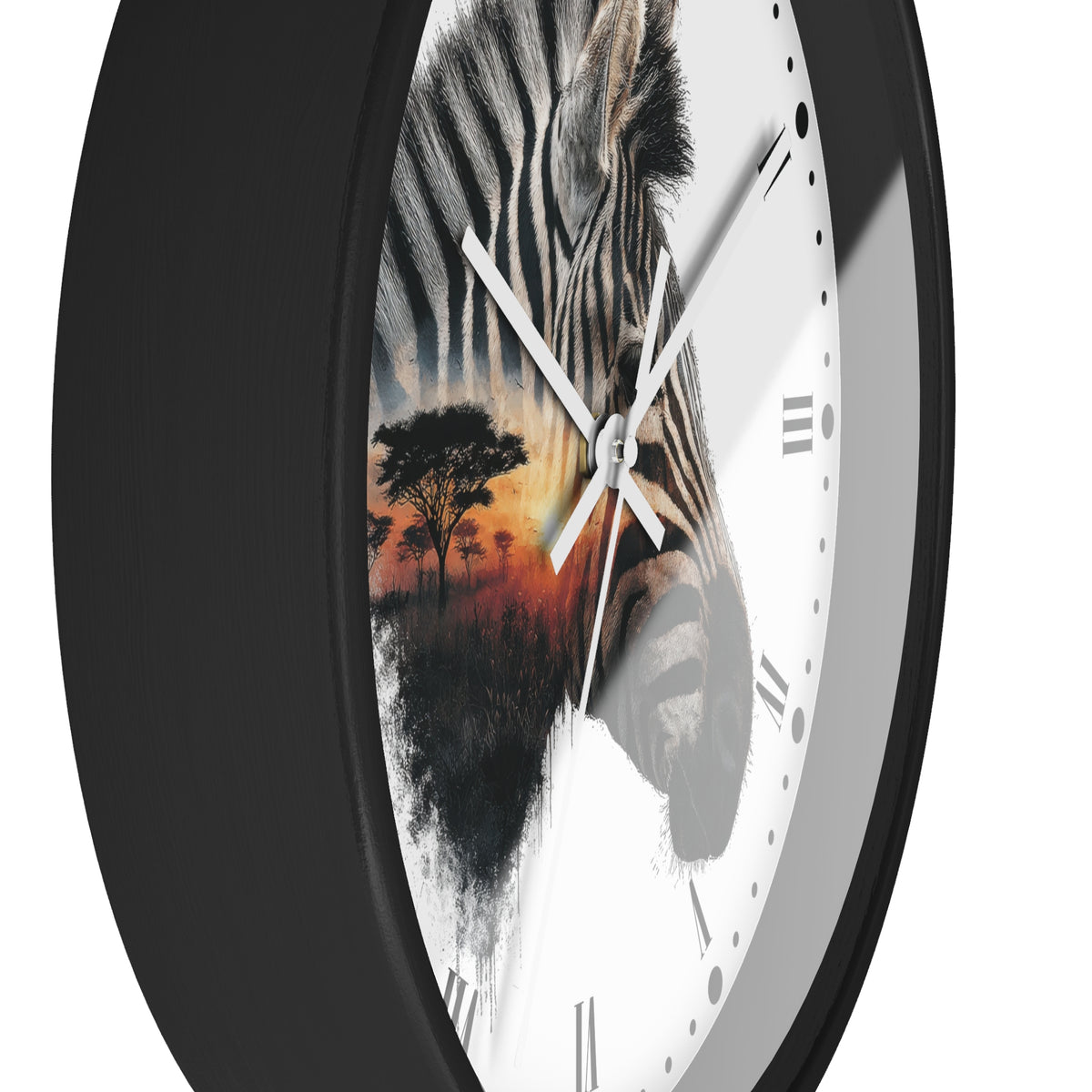 Zebra Sunset Wall Clock with Roman Numerals — African Savanna Animal Decor