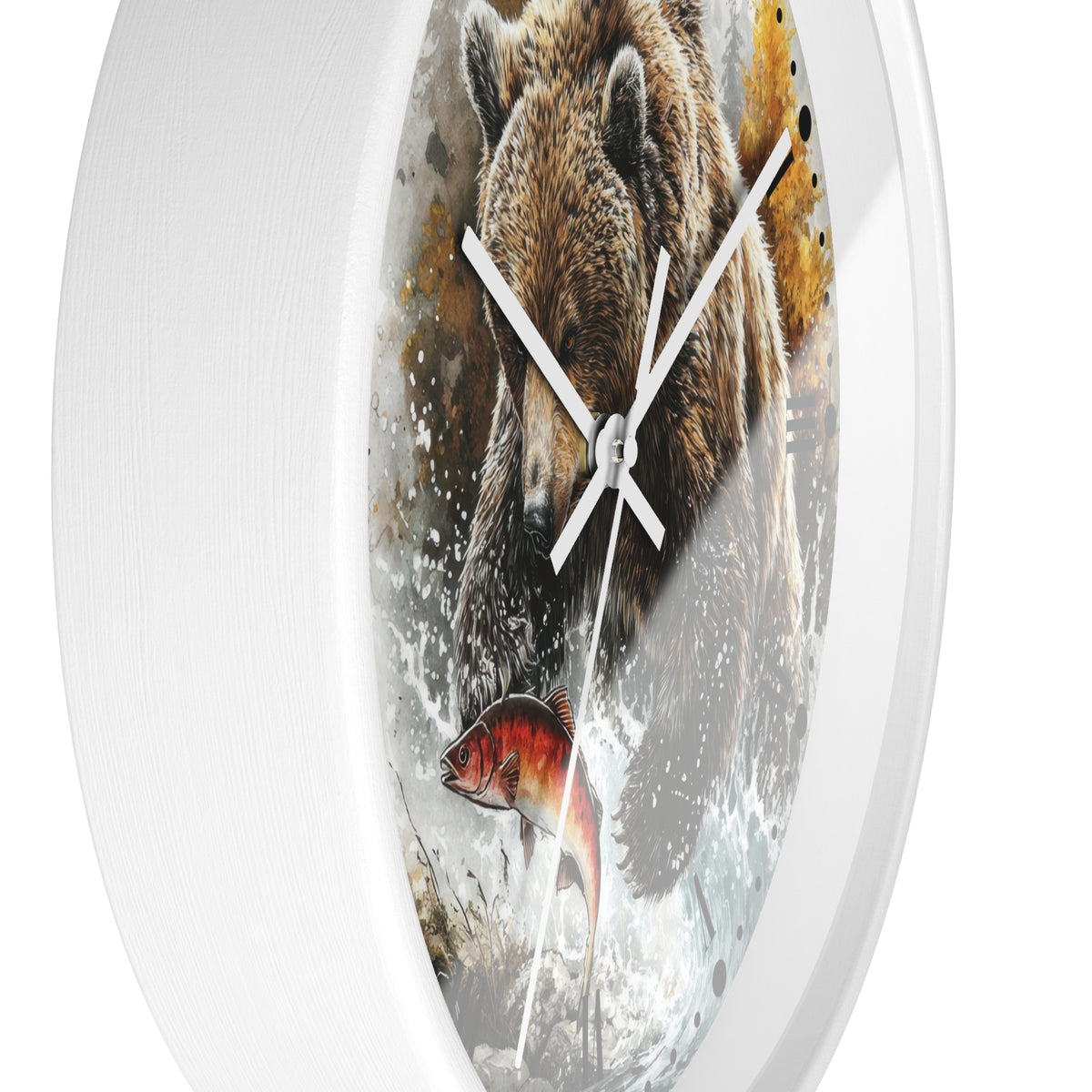 Bear Fishing Wall Clock — Rustic Wildlife River Scene Home Decor