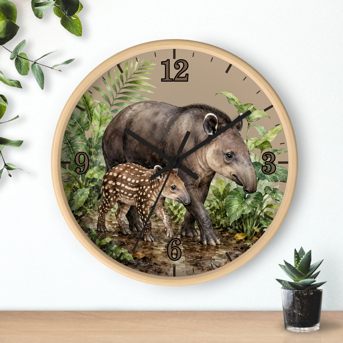 Tapir Mom & Baby Wall Clock — Jungle Nursery Animal Decor