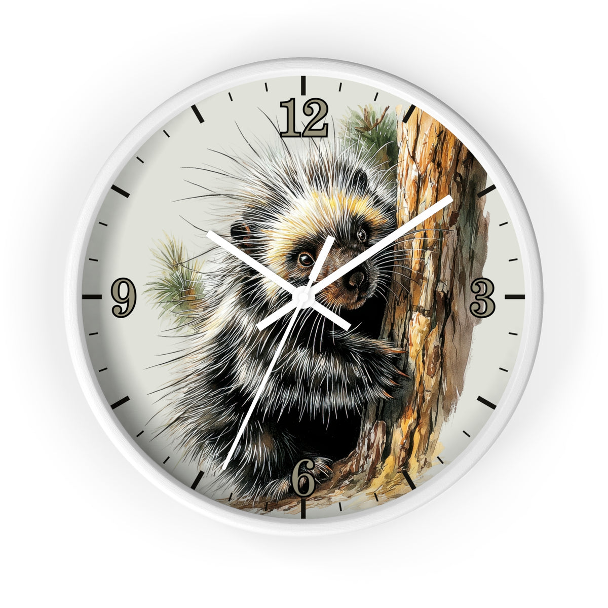 Porcupine Wall Clock — Wildlife Animal Decor for Nursery or Cabin