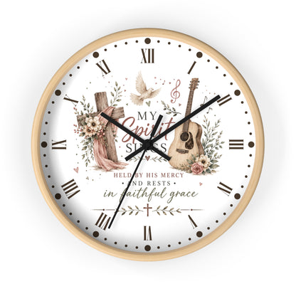 My Spirit Sings Religious Wall Clock — Faith-Inspired Guitar & Cross Home Decor