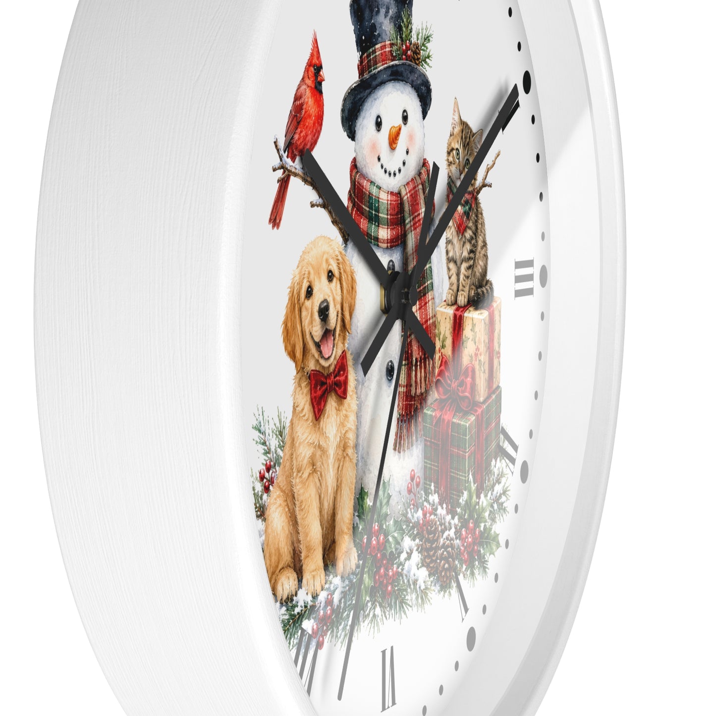 Christmas Snowman Clock — Holiday Dog & Cat Decor
