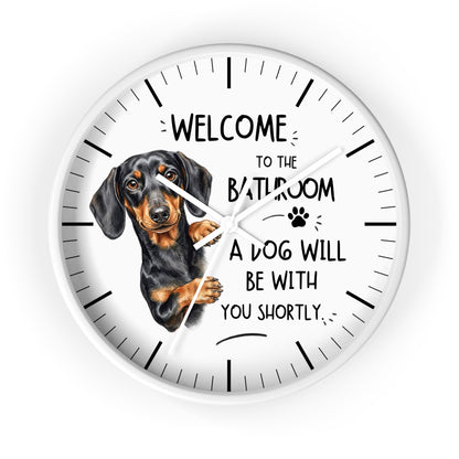 Peeking Dachshund Bathroom Wall Clock — Funny Dog Will Be With You Shortly