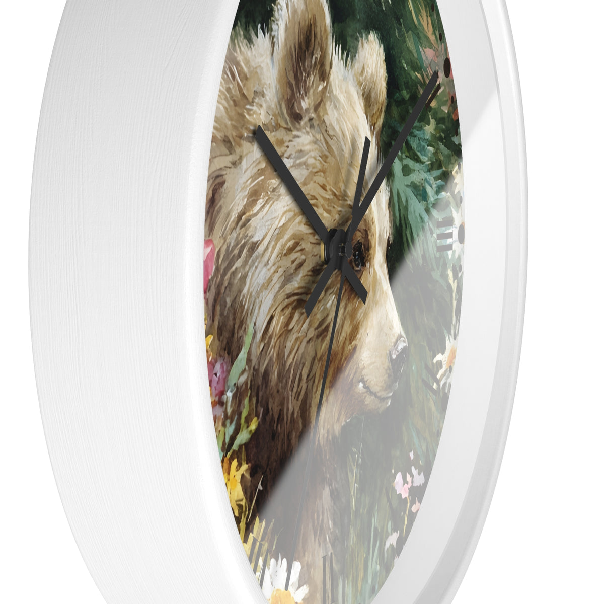 Bear Cub Floral Wall Clock — Rustic Woodland Nursery Decor