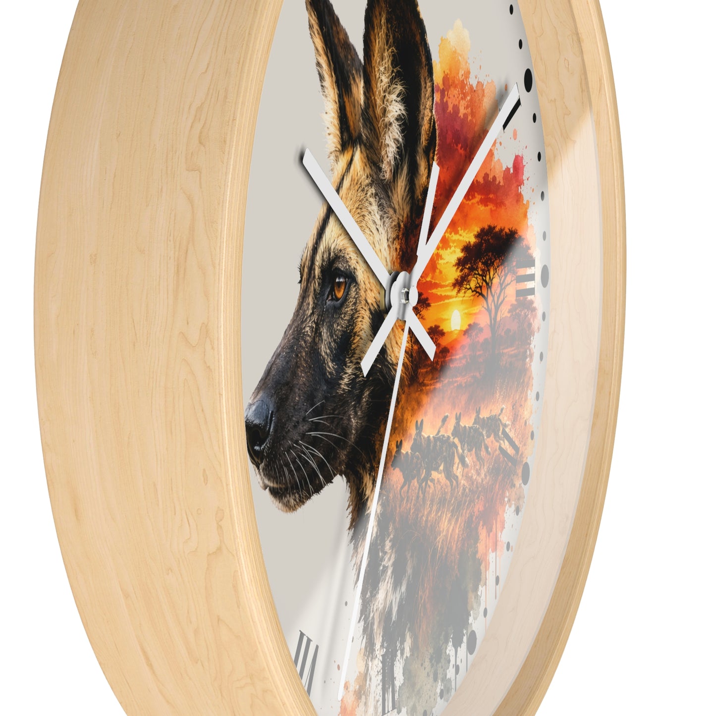 African Wild Dog Sunset Wall Clock — Safari Animal Home Decor
