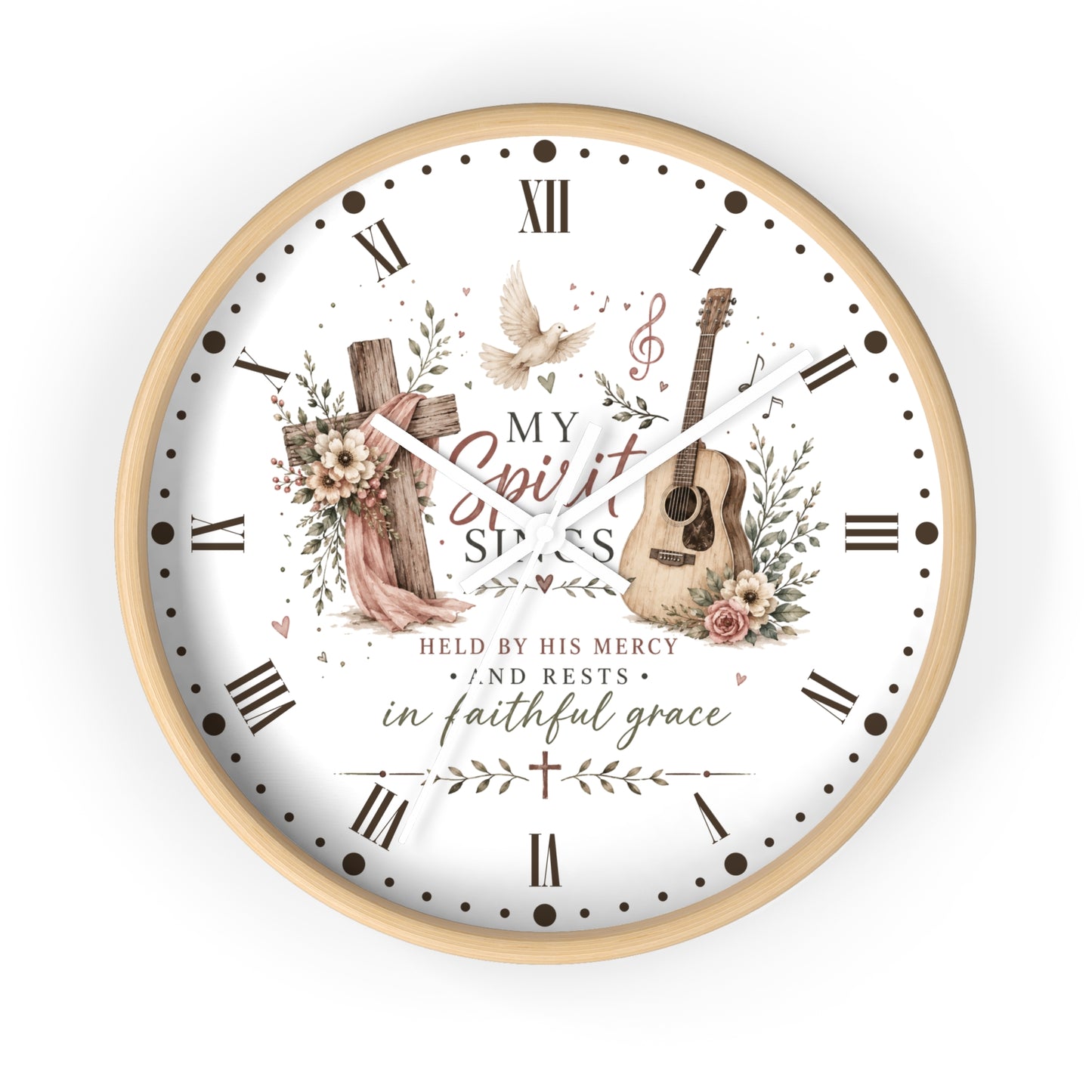 My Spirit Sings Religious Wall Clock — Faith-Inspired Guitar & Cross Home Decor