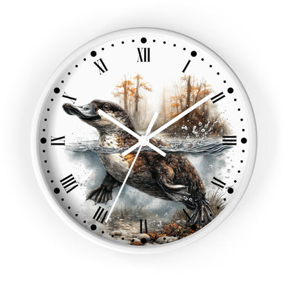 Duckbill Platypus Wall Clock with Roman Numerals — Rustic Woodland Animal Decor