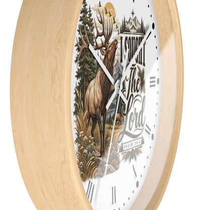 Rustic Elk Wall Clock – “I Sought The Lord” Psalm 34:4 Christian Home Decor