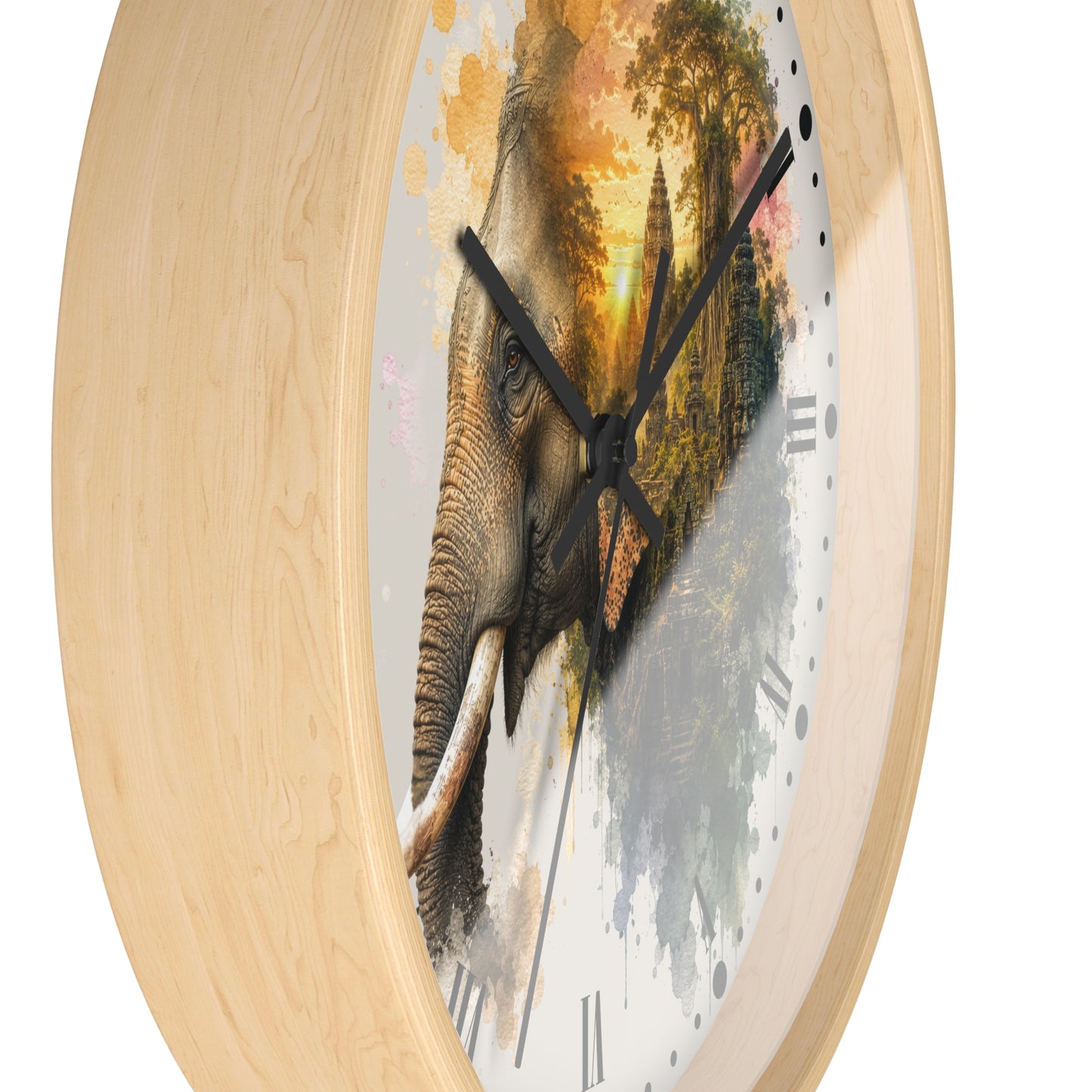 Elephant Temple Wall Clock — Watercolor Safari Home Decor