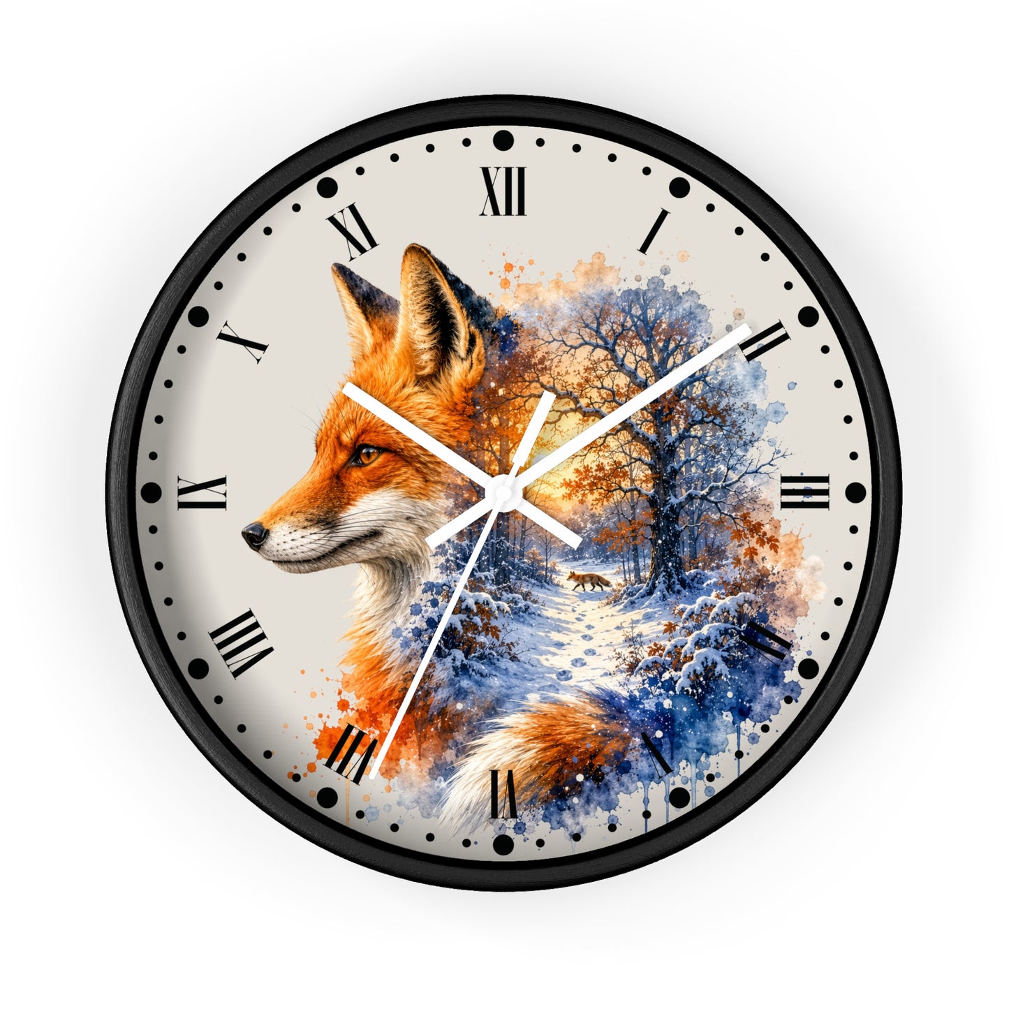 Winter Fox Wall Clock — Woodland Forest Animal Decor