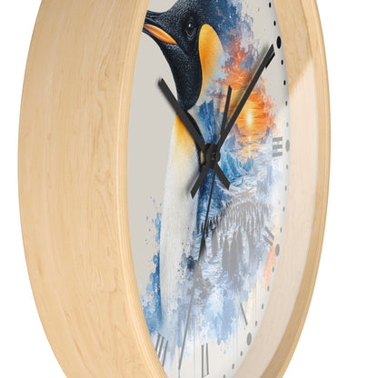 King Penguin Sunset Wall Clock — Arctic Animal Scenic Decor