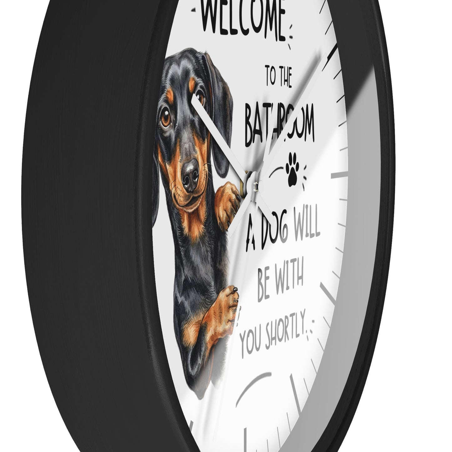 Peeking Dachshund Bathroom Wall Clock — Funny Dog Will Be With You Shortly