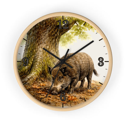 Wild Boar Forest Wall Clock — Rustic Woodland Home Decor