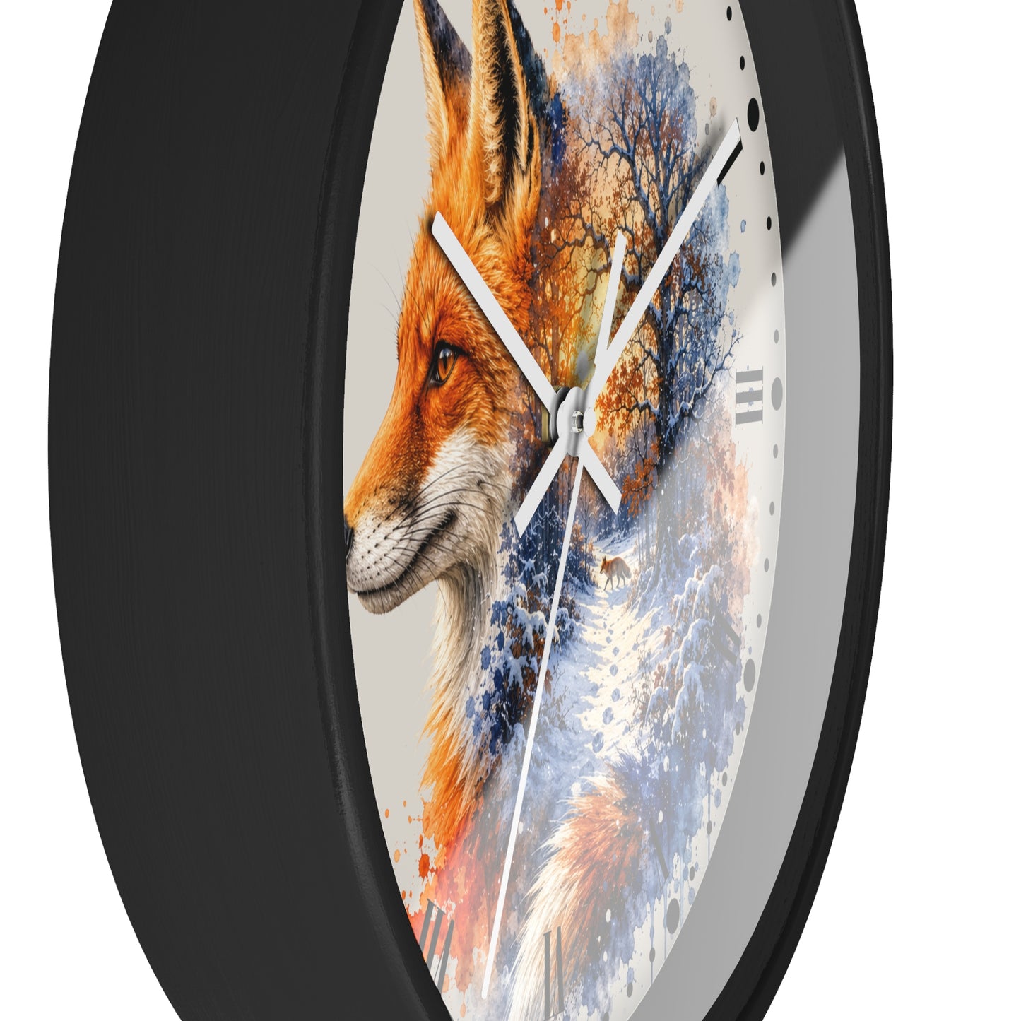 Winter Fox Wall Clock — Woodland Forest Animal Decor