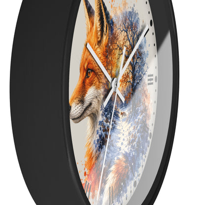 Winter Fox Wall Clock — Woodland Forest Animal Decor