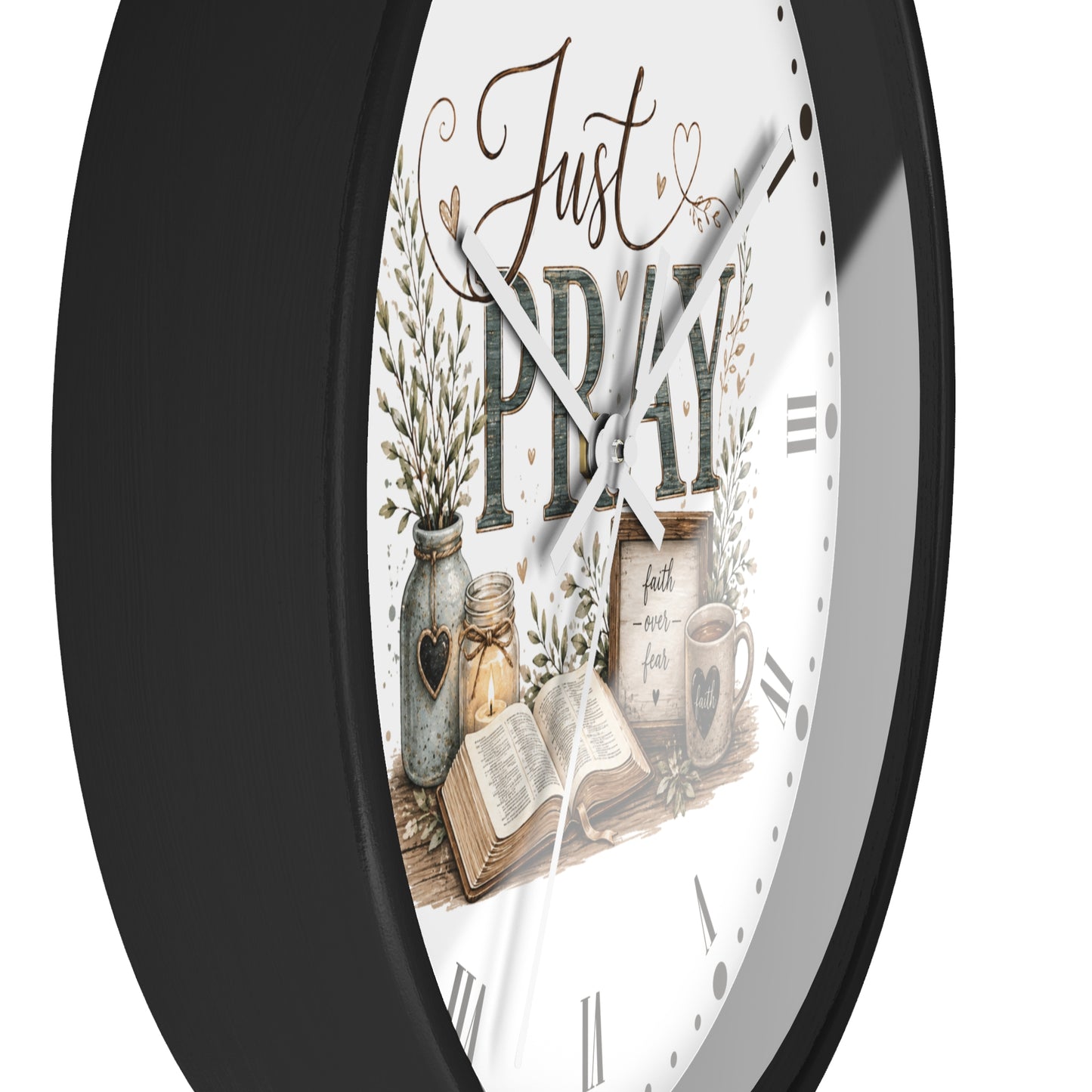 Just Pray Decorative Wall Clock — Rustic Faith-Inspired Home Decor