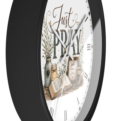 Just Pray Decorative Wall Clock — Rustic Faith-Inspired Home Decor