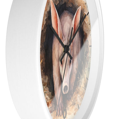 Aardvark Watercolor Wall Clock — Whimsical Safari Animal Home Decor