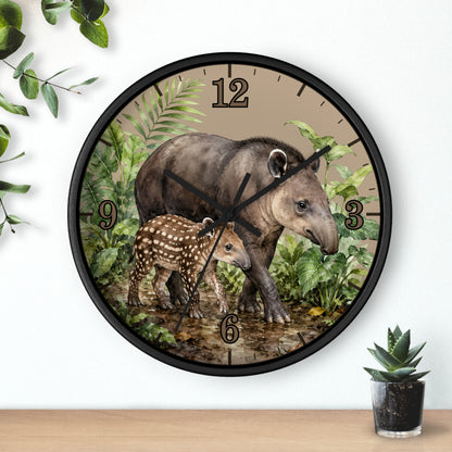 Tapir Mom & Baby Wall Clock — Jungle Nursery Animal Decor