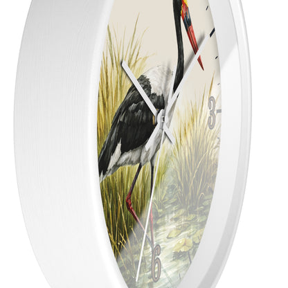 Red Billed Crane Wall Clock – Vintage Marsh Bird Clock for Nature Lovers