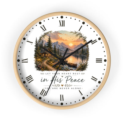 Scenic Cabin Christian Wall Clock - 'In His Peace Let Your Heart Rest'