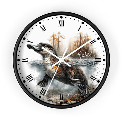 Duckbill Platypus Wall Clock with Roman Numerals — Rustic Woodland Animal Decor