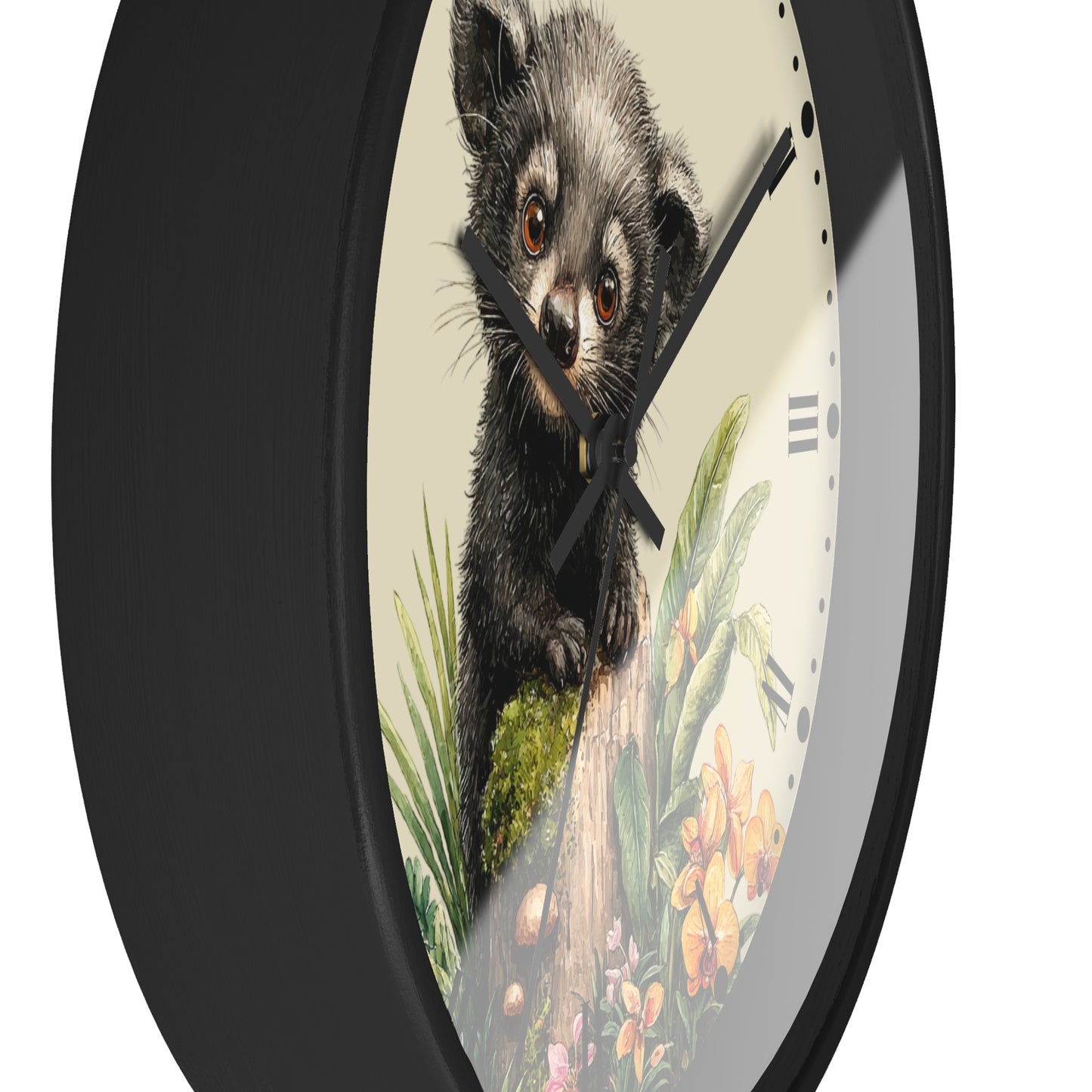 Baby Black Asian Palm Civet Wall Clock — Woodland Nursery Animal Decor