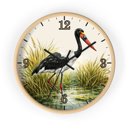 Red Billed Crane Wall Clock – Vintage Marsh Bird Clock for Nature Lovers