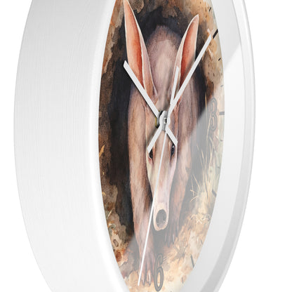 Aardvark Watercolor Wall Clock — Whimsical Safari Animal Home Decor