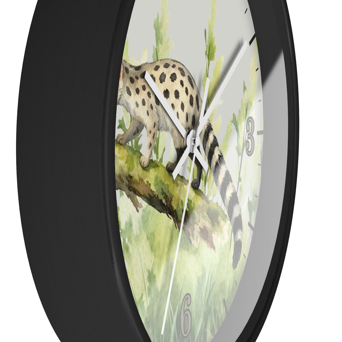 Watercolor Genet Cat Wall Clock - Safari Animal Decor