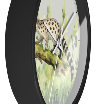 Watercolor Genet Cat Wall Clock - Safari Animal Decor
