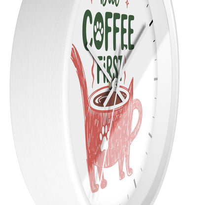 But Coffee First Cat Mug Wall Clock | Cute Cat Lover Kitchen Decor