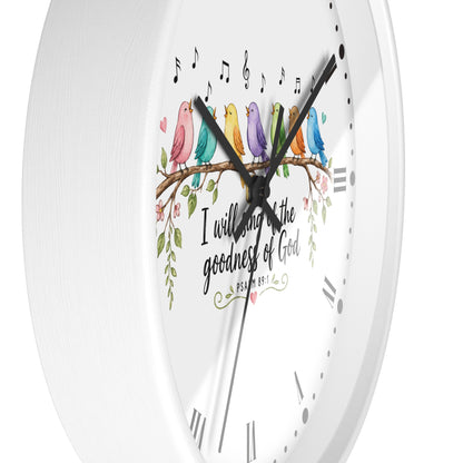 Bible Verse Bird Wall Clock — 'I Will Sing the Goodness of God'