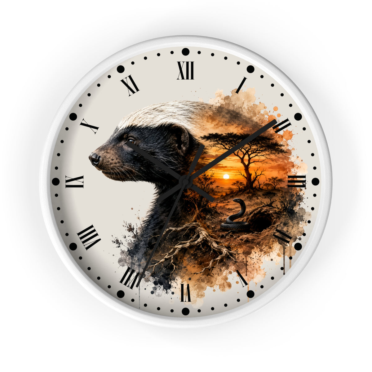 Badger Sunset Wall Clock — Wildlife Art Home Decor