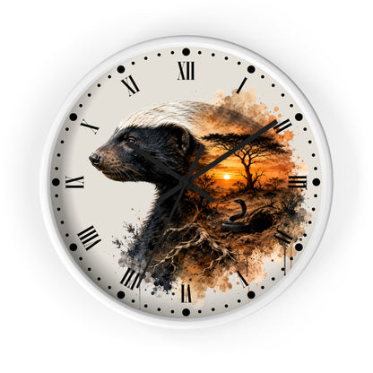 Badger Sunset Wall Clock — Wildlife Art Home Decor