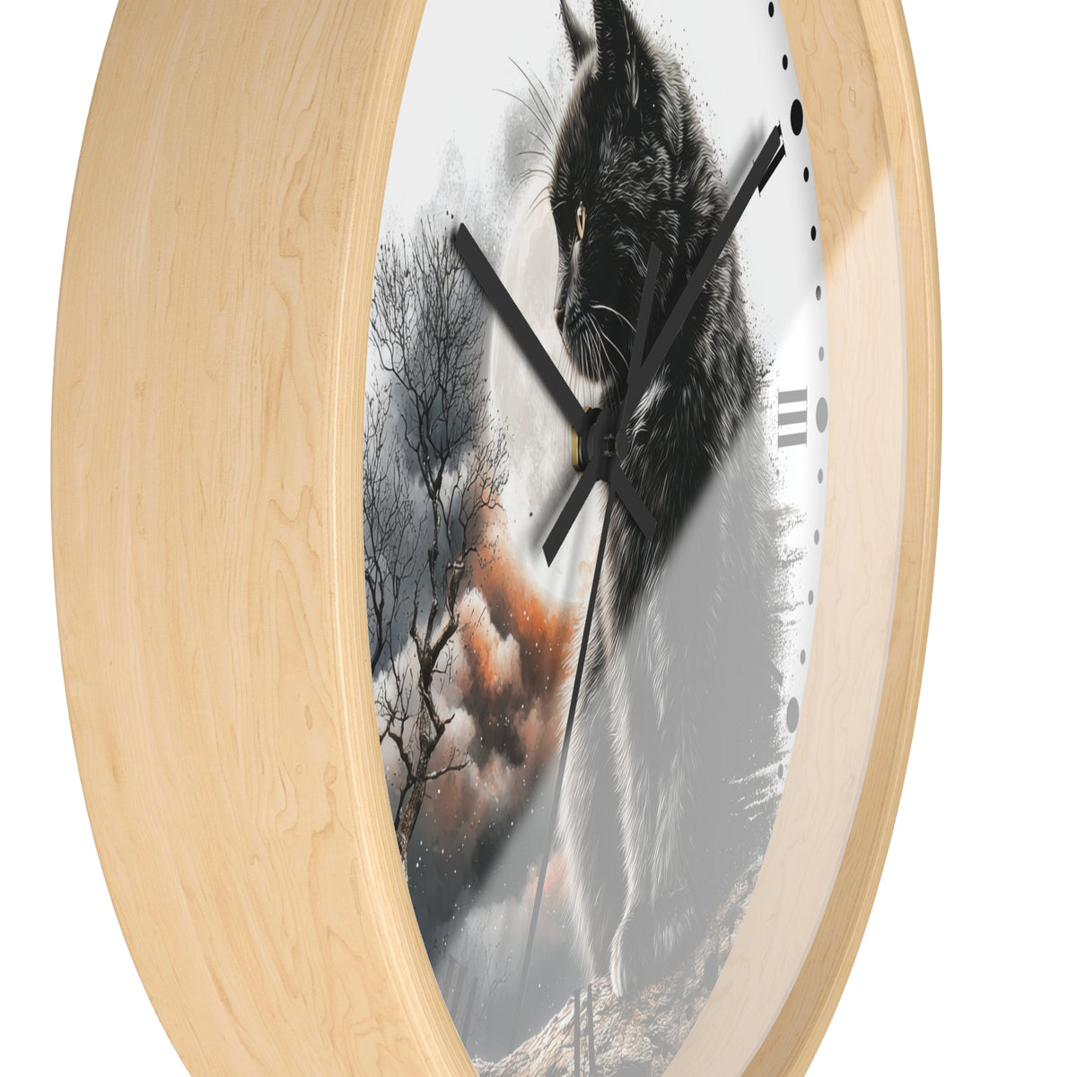 Black Cat Full Moon Wall Clock —  Cat Lovers Decor