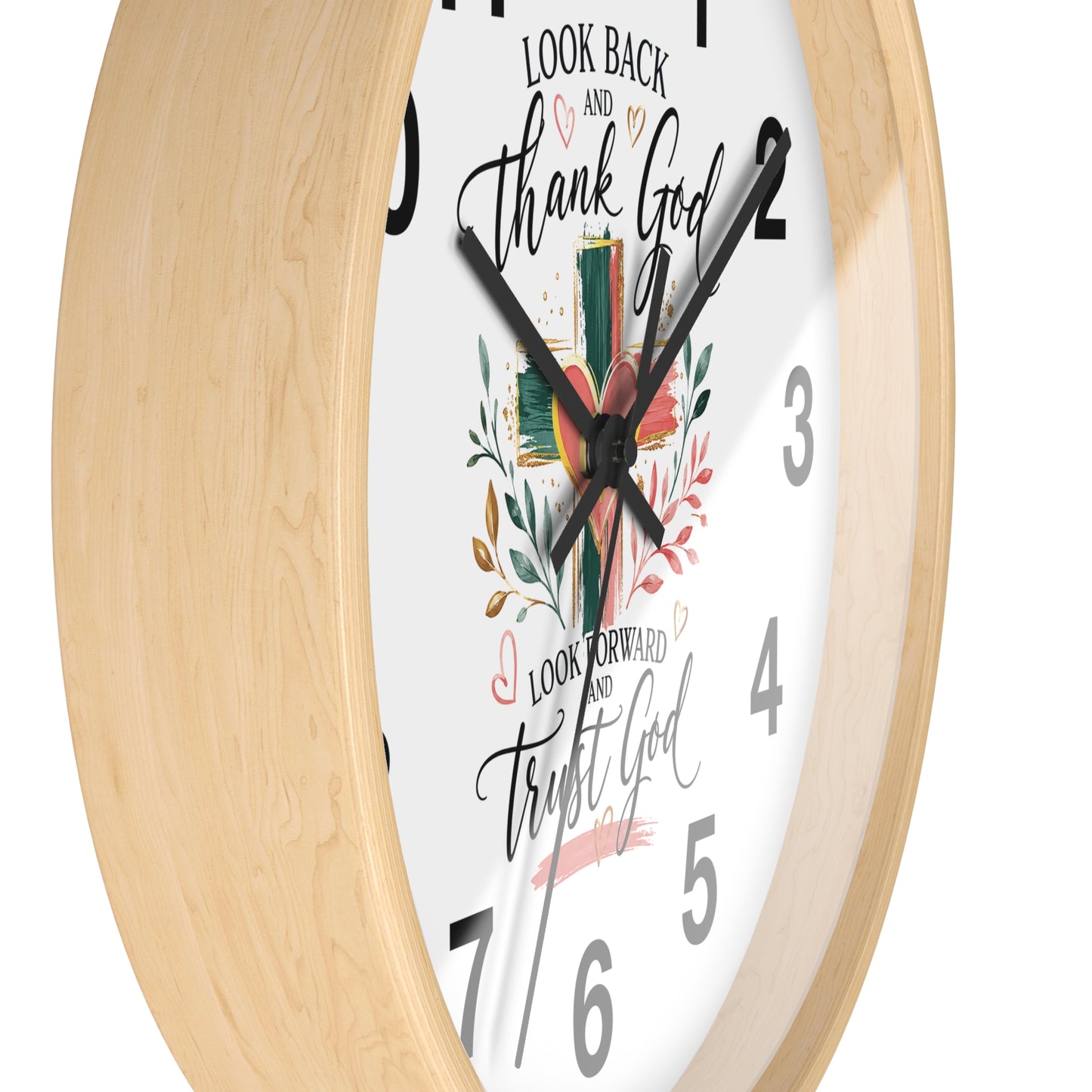 Look Forward And Trust Wall Clock —  Floral Cross Christian Home Decor