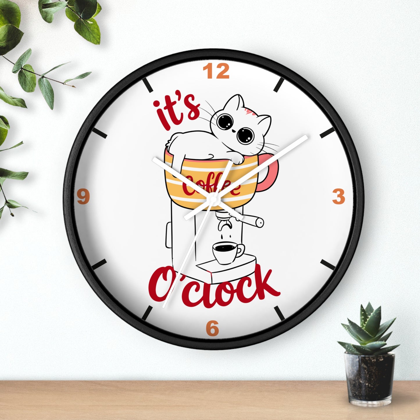 Cat Kitchen Wall Clock | " It's Coffee O'clock"
