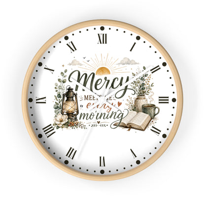 Mercy Meets Every Morning Wall Clock — Rustic Christian Inspirational Decor