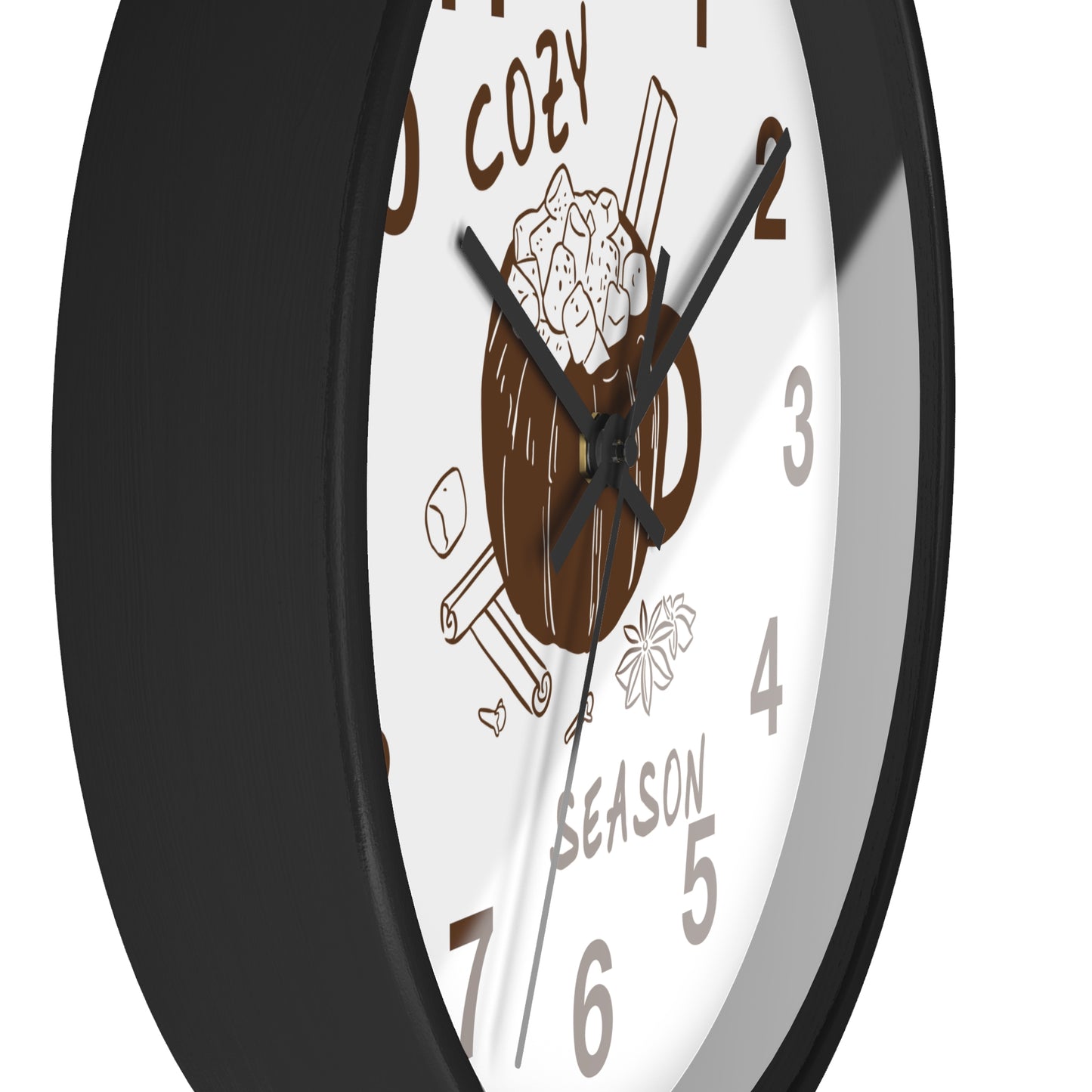 Cozy Season Pumpkin Hot Cocoa Wall Clock | Hand Drawn Fall Autumn Kitchen Decor