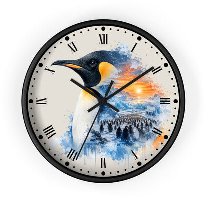 King Penguin Sunset Wall Clock — Arctic Animal Scenic Decor