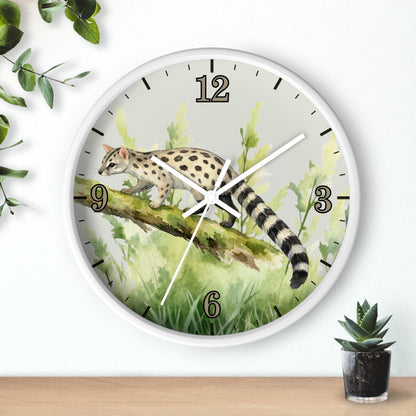 Watercolor Genet Cat Wall Clock - Safari Animal Decor