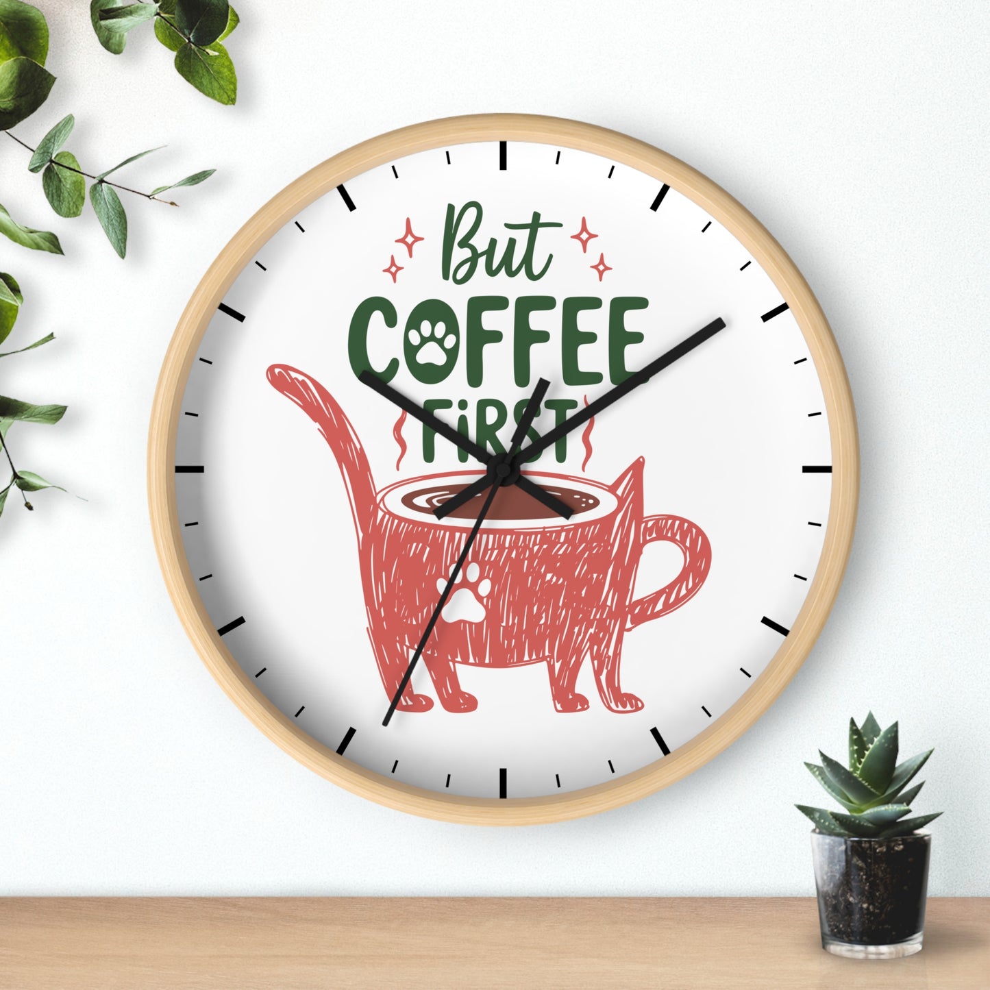But Coffee First Cat Mug Wall Clock | Cute Cat Lover Kitchen Decor
