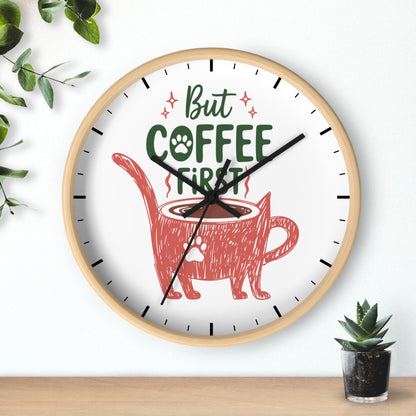 But Coffee First Cat Mug Wall Clock | Cute Cat Lover Kitchen Decor