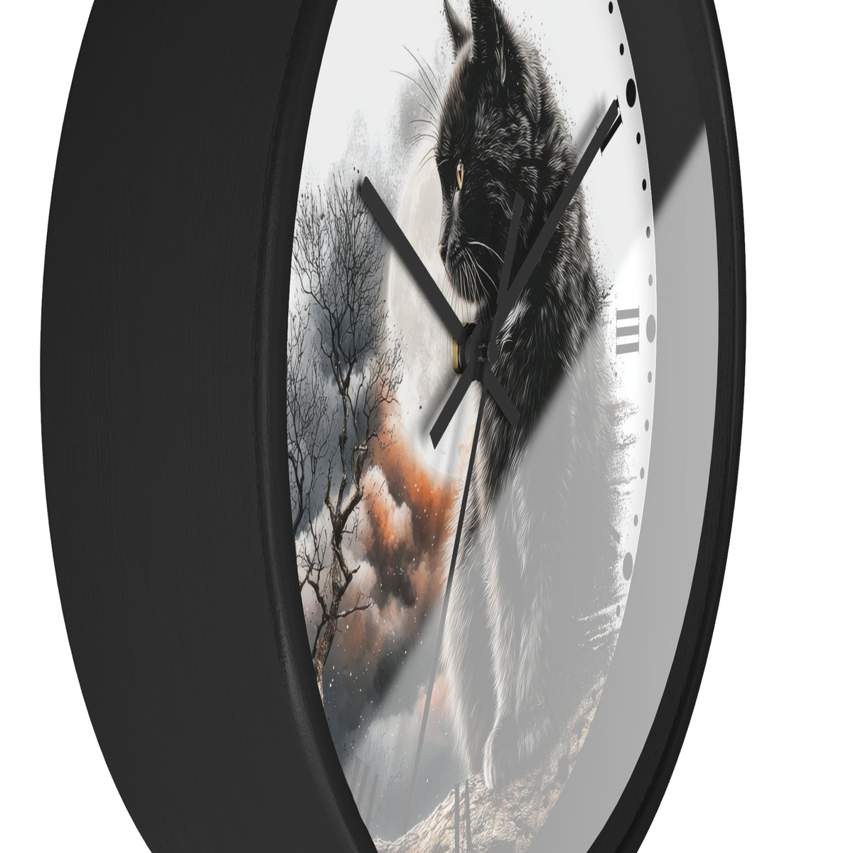 Black Cat Full Moon Wall Clock —  Cat Lovers Decor